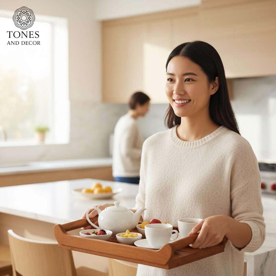Handcrafted Slatted Mango Wood Serving Tray