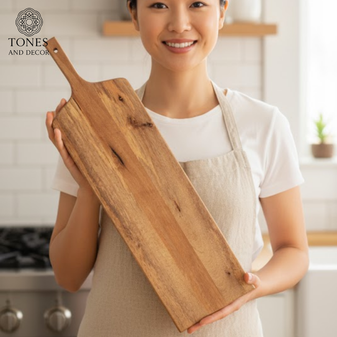 Handcrafted Tall Paddle-Style Wooden Chopping & Serving Board – 52 × 20 cm