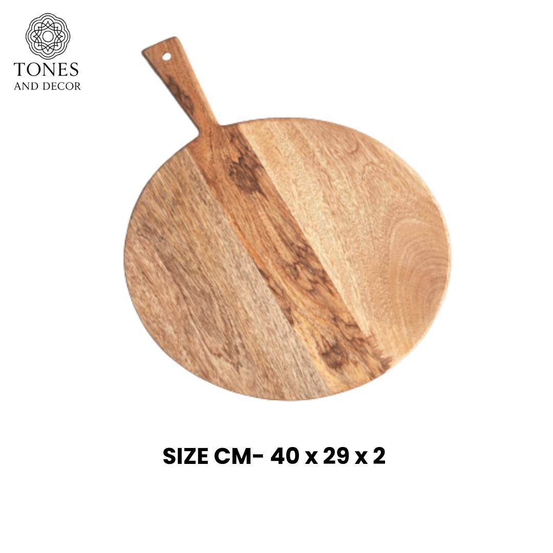 Handcrafted Round Wooden Chopping & Serving Paddle Board – 40 × 29 cm