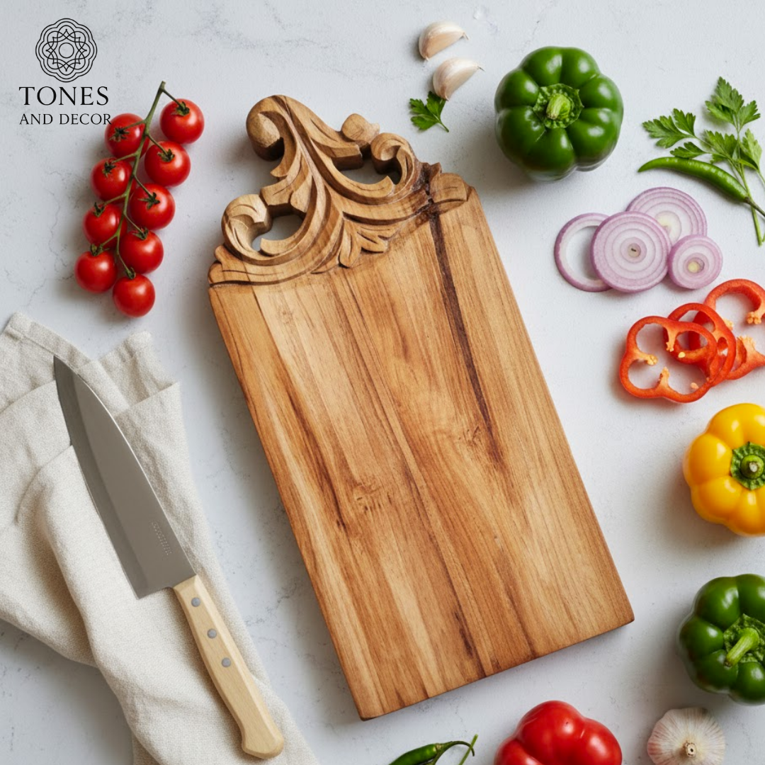 Handcrafted Royal Carved Wooden Chopping & Serving Board – 41 × 19 cm
