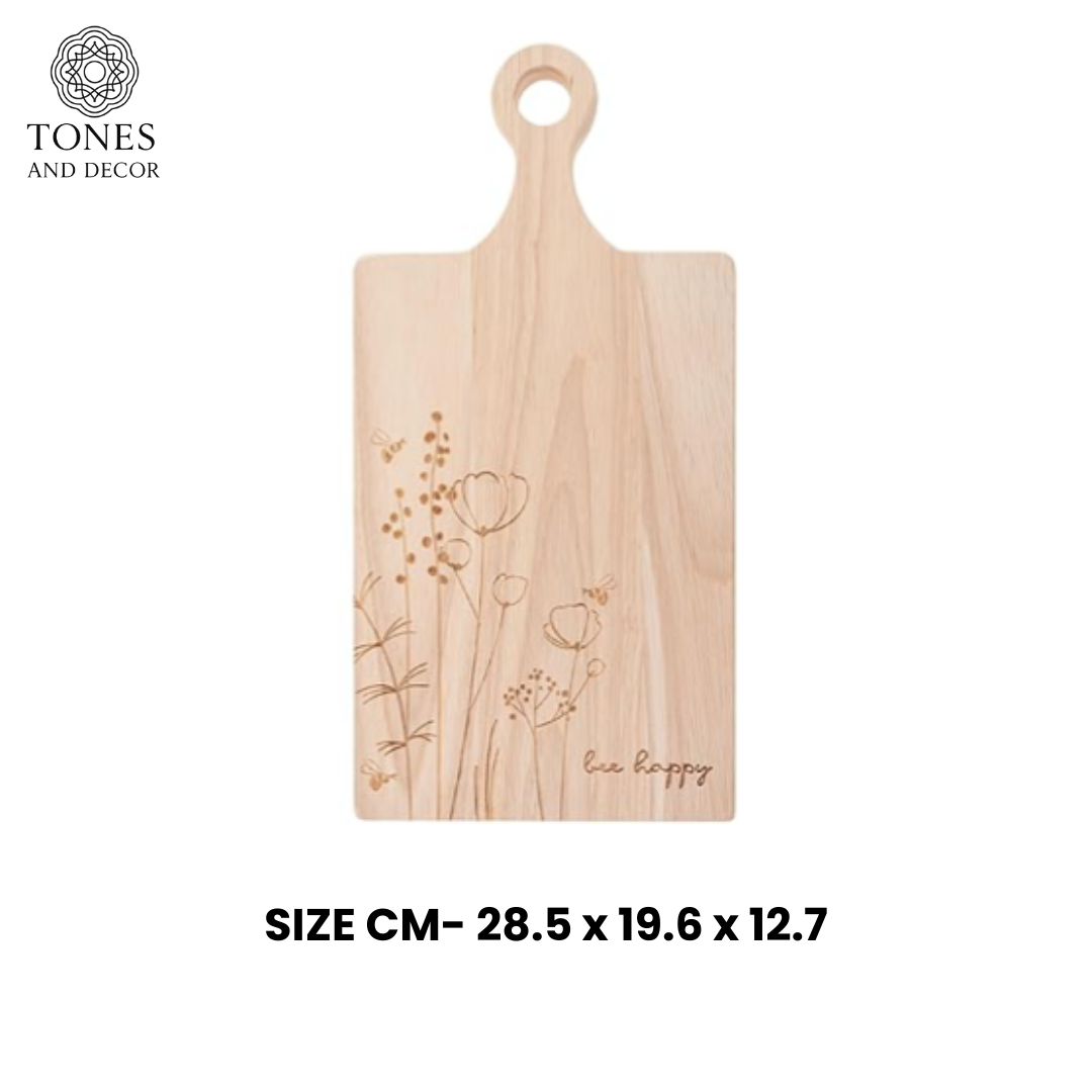 Floral Engraved Wooden Chopping & Serving Board – “Bee Happy” Design