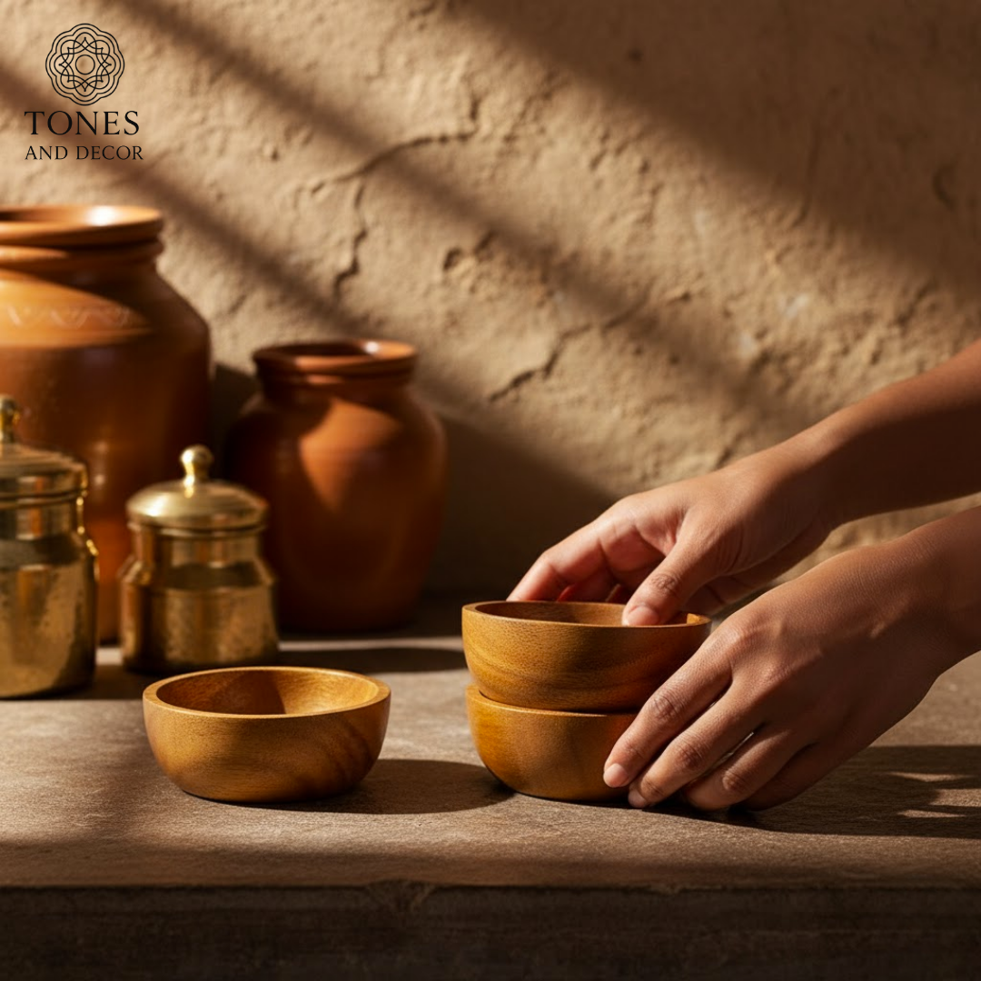 Premium Sheesham Wood Serving Bowl Set (Set of 4) – Handcrafted & Natural Finish