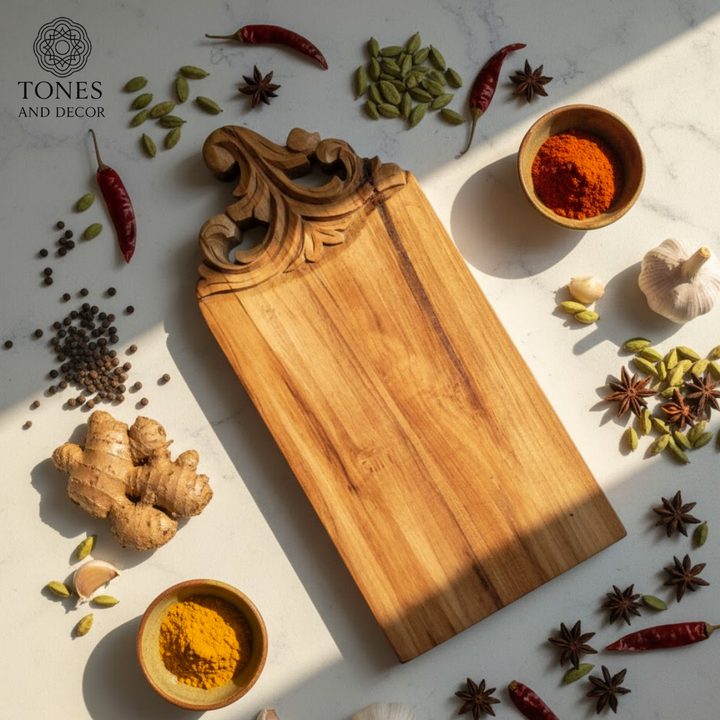 Handcrafted Royal Carved Wooden Chopping & Serving Board – 41 × 19 cm