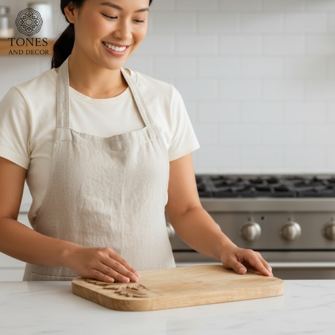 Handcrafted Floral-Carved Wooden Chopping & Serving Board – 35.5 × 24.7 cm