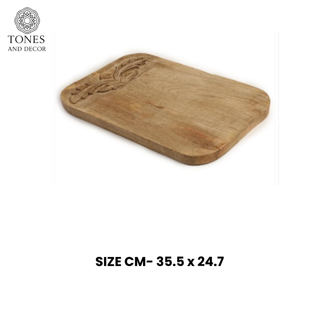 Handcrafted Floral-Carved Wooden Chopping & Serving Board – 35.5 × 24.7 cm