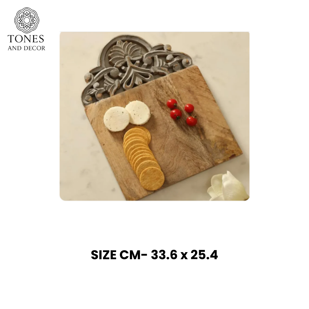 Handcrafted Ornamental Carved Wooden Chopping & Serving Board – 33.6 × 25.4 cm