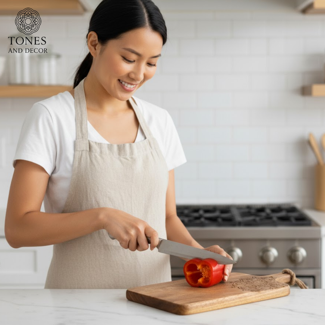 Handcrafted Mandala-Carved Wooden Chopping & Serving Board with Rope Handle – 34.9 × 19.6 cm