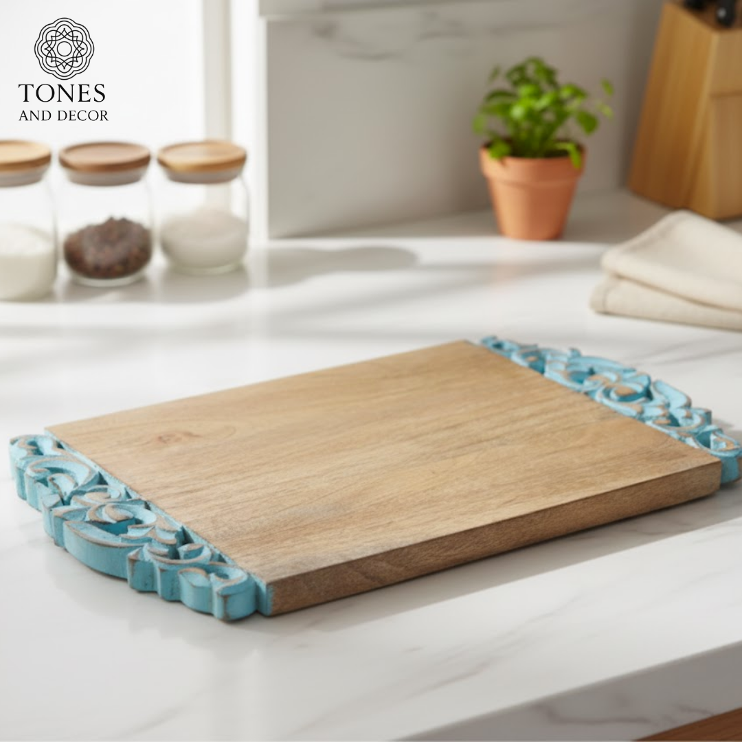 Azure Edge Artisanal Serving & Prep Board – 40 × 24.7 cm