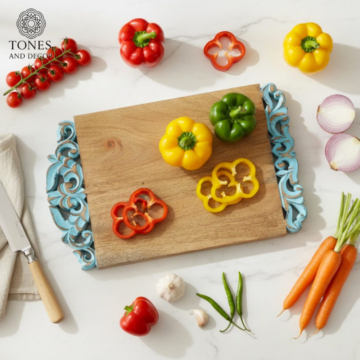 Azure Edge Artisanal Serving & Prep Board – 40 × 24.7 cm