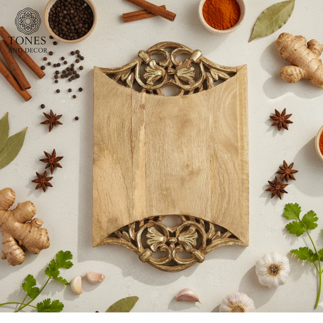 Vintage Crest Dual-Carved Wooden Serving & Prep Board – 40 × 25.4 cm