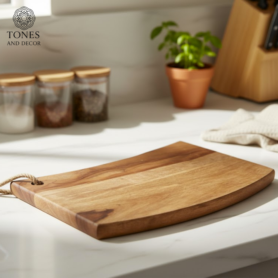 Curved Edge Rustic Hanging Wooden Prep & Serving Board – 39.3 × 27.9 cm