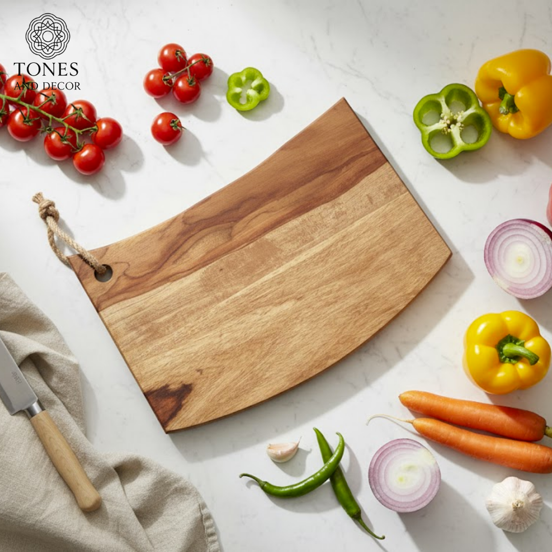 Curved Edge Rustic Hanging Wooden Prep & Serving Board – 39.3 × 27.9 cm