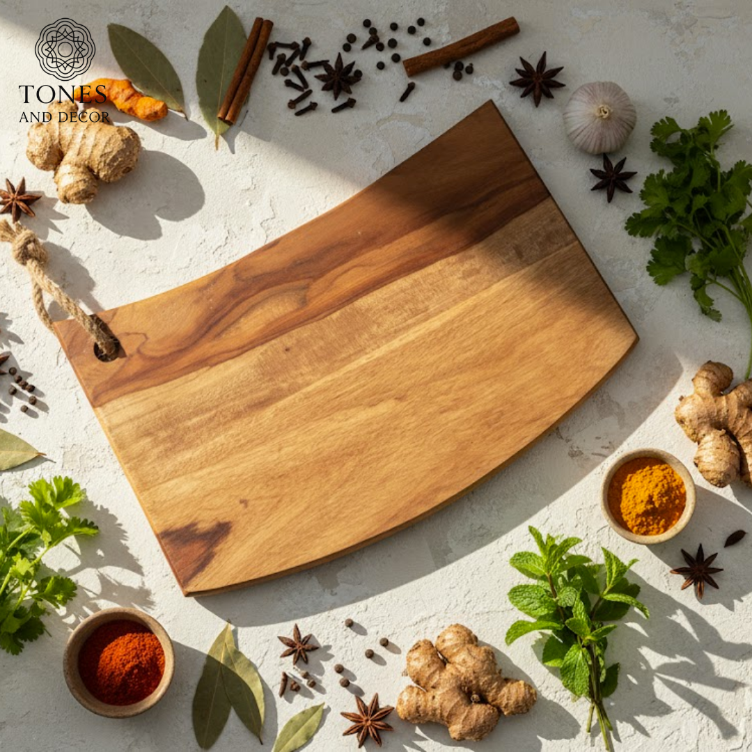 Curved Edge Rustic Hanging Wooden Prep & Serving Board – 39.3 × 27.9 cm