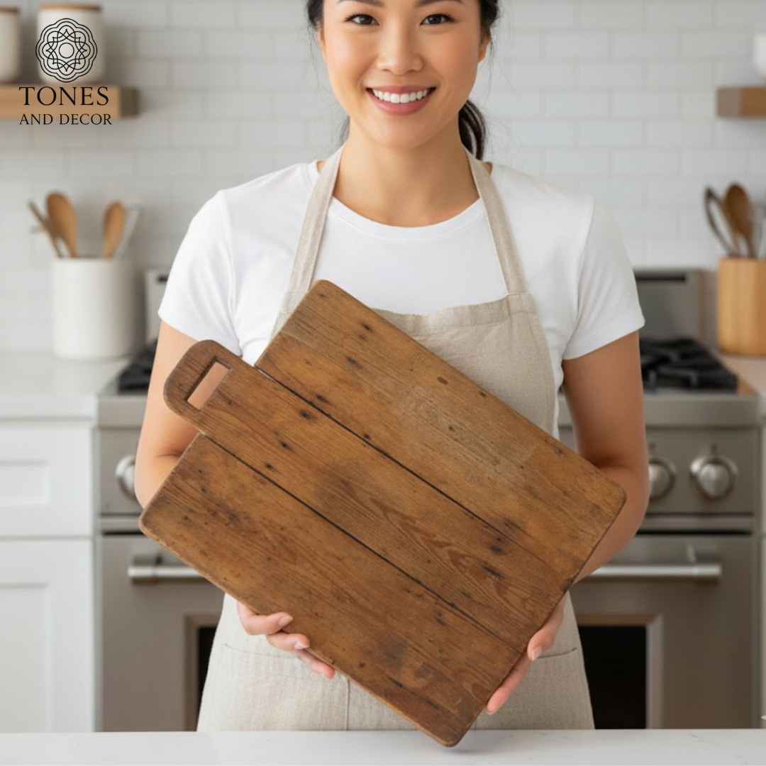 Vintage Rustic Handcrafted Wooden Bread & Chopping Board – 77.5 × 53 cm