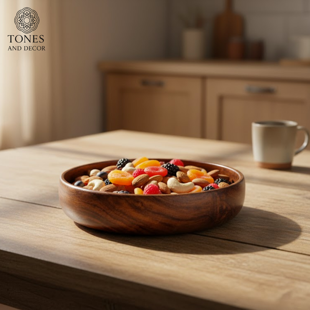 Handcrafted Sheesham Wood Serving Bowl – Natural Grain Finish (Single Piece)