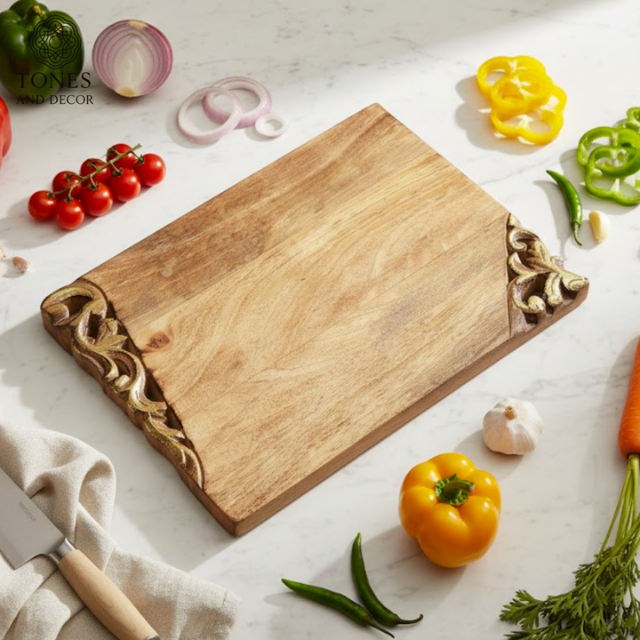 Ornate Edge Handcrafted Wooden Cutting & Serving Board – 35.5 × 25.4 cm