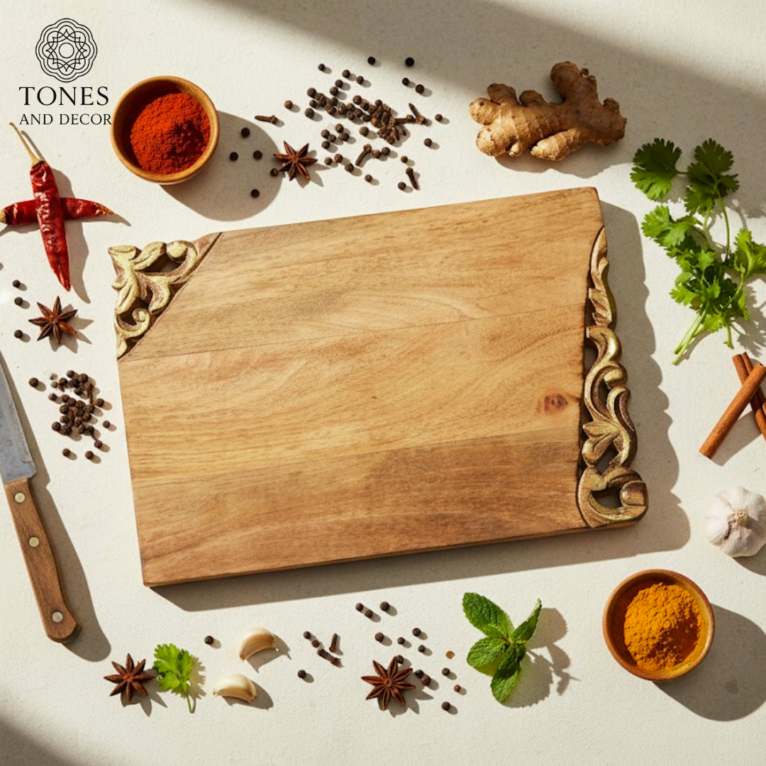 Ornate Edge Handcrafted Wooden Cutting & Serving Board – 35.5 × 25.4 cm