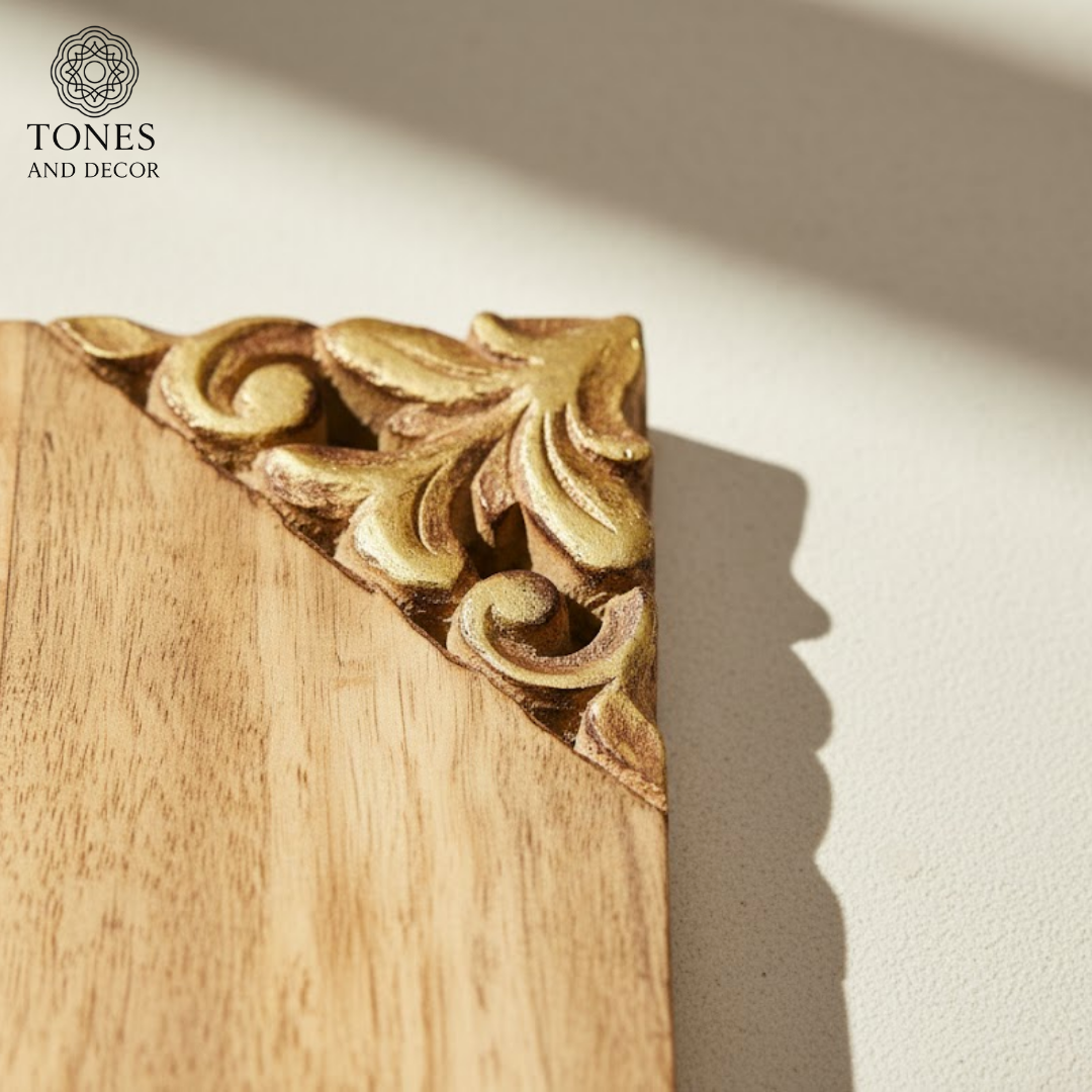 Ornate Edge Handcrafted Wooden Cutting & Serving Board – 35.5 × 25.4 cm