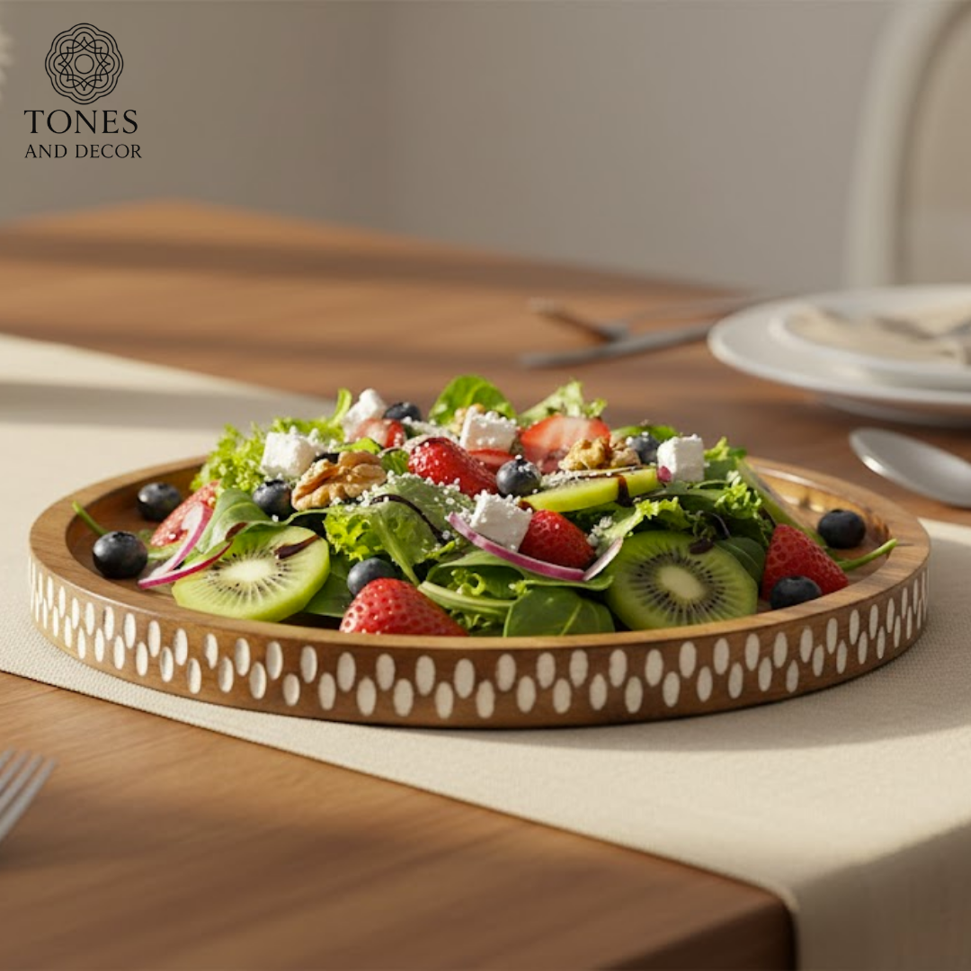 Round Mango Wood Inlay Serving Tray