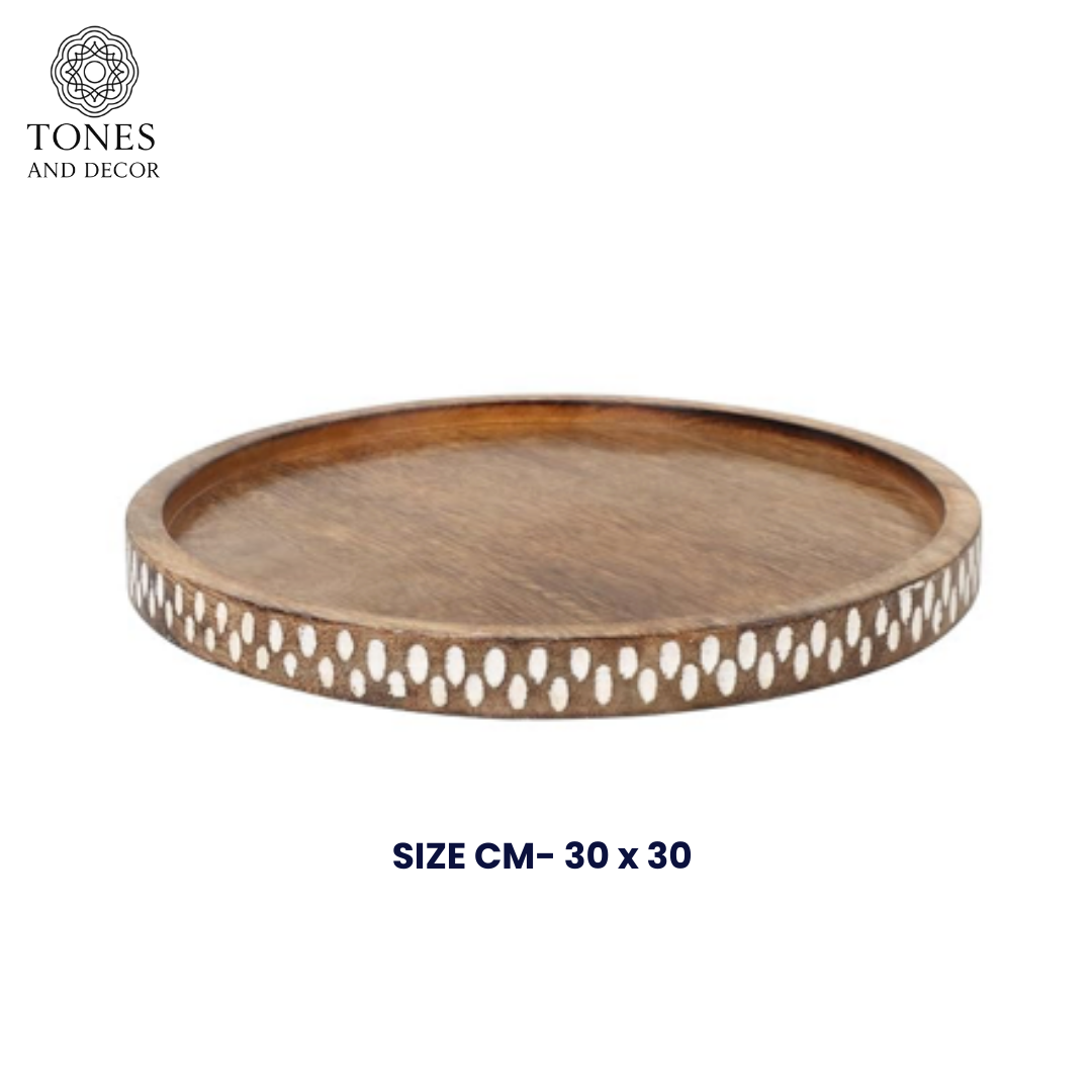 Round Mango Wood Inlay Serving Tray