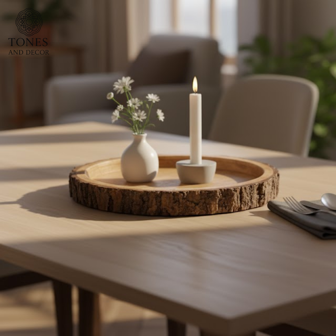 Rustic Natural Bark-Edge Round Wooden Plate