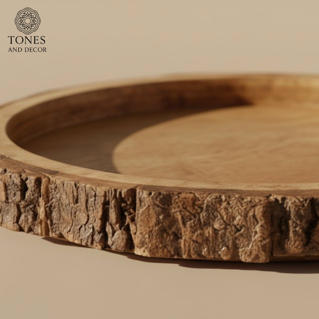 Rustic Natural Bark-Edge Round Wooden Plate