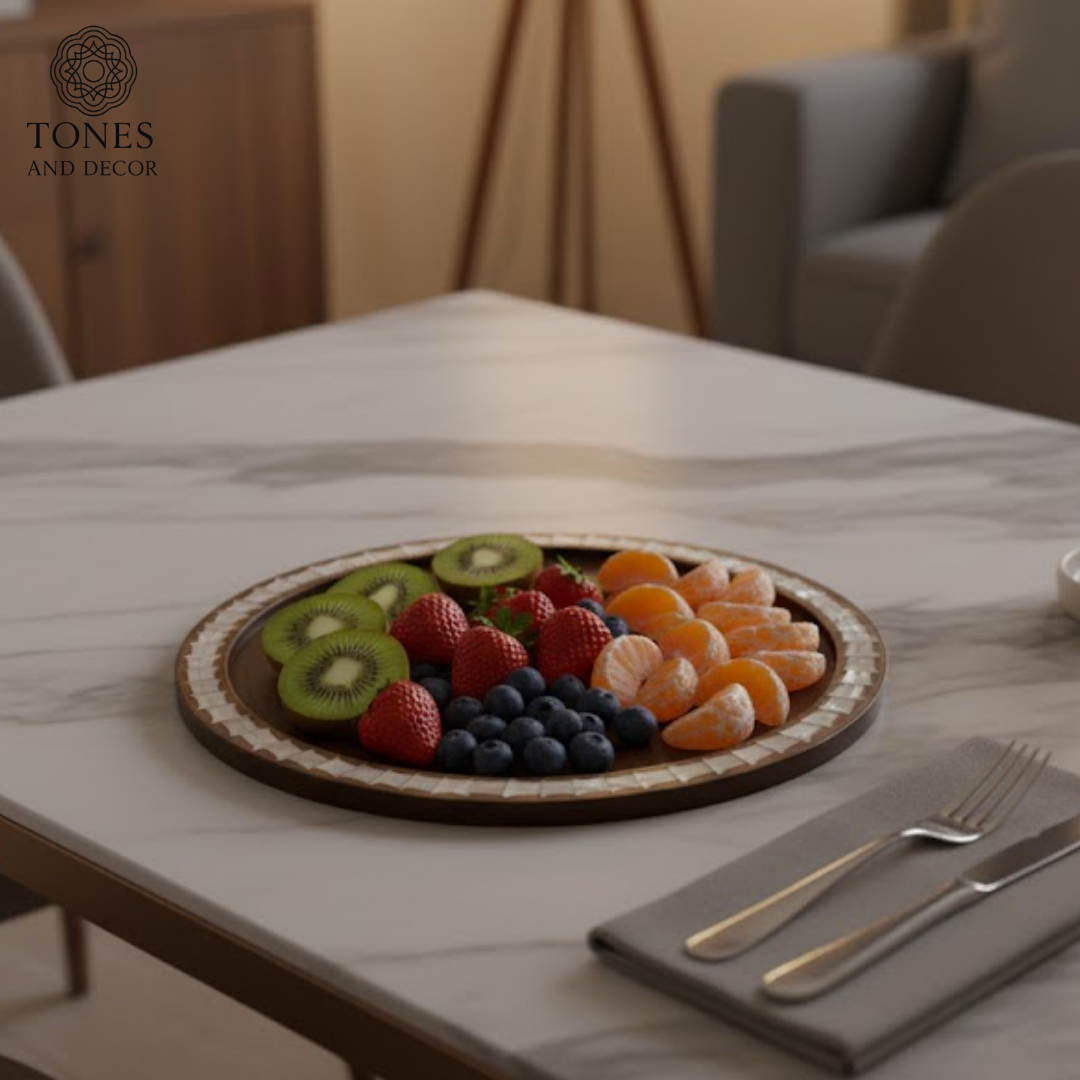 Handcrafted Mango Wood Round Decorative Plate