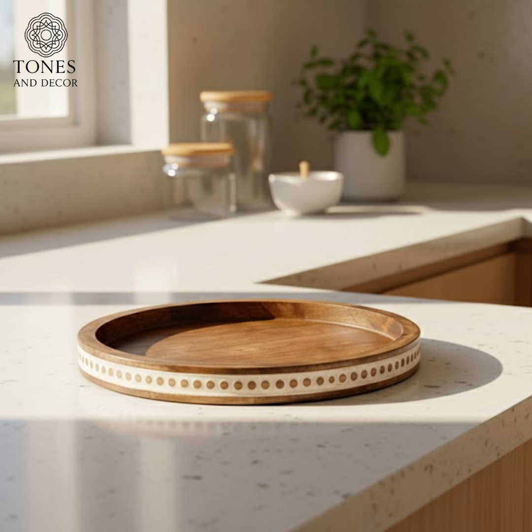 Handcrafted Mango Wood Round Decorative Serving Plate