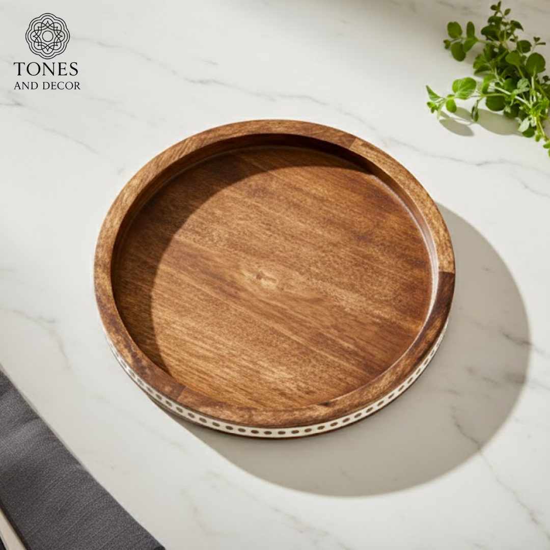 Handcrafted Mango Wood Round Decorative Serving Plate