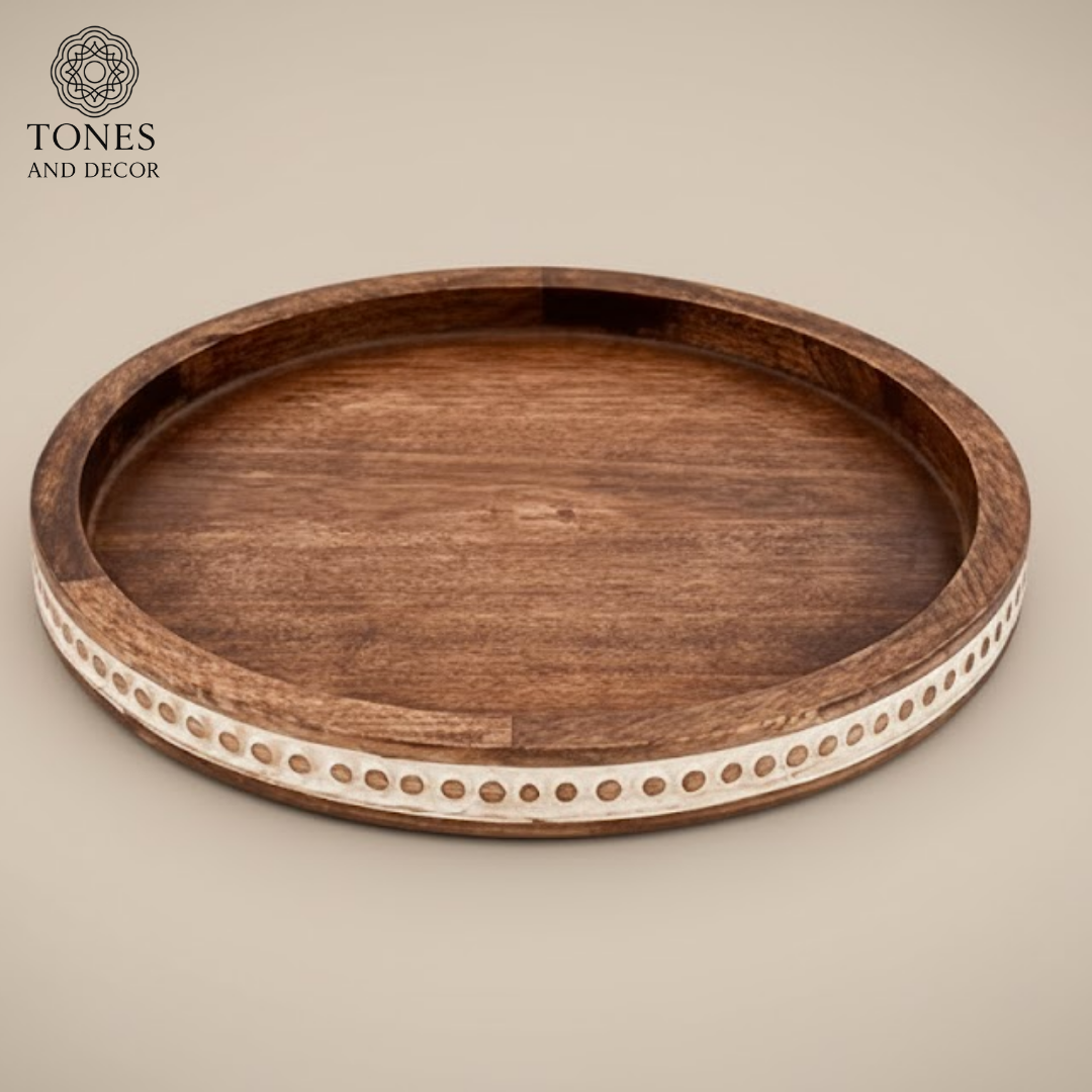 Handcrafted Mango Wood Round Decorative Serving Plate