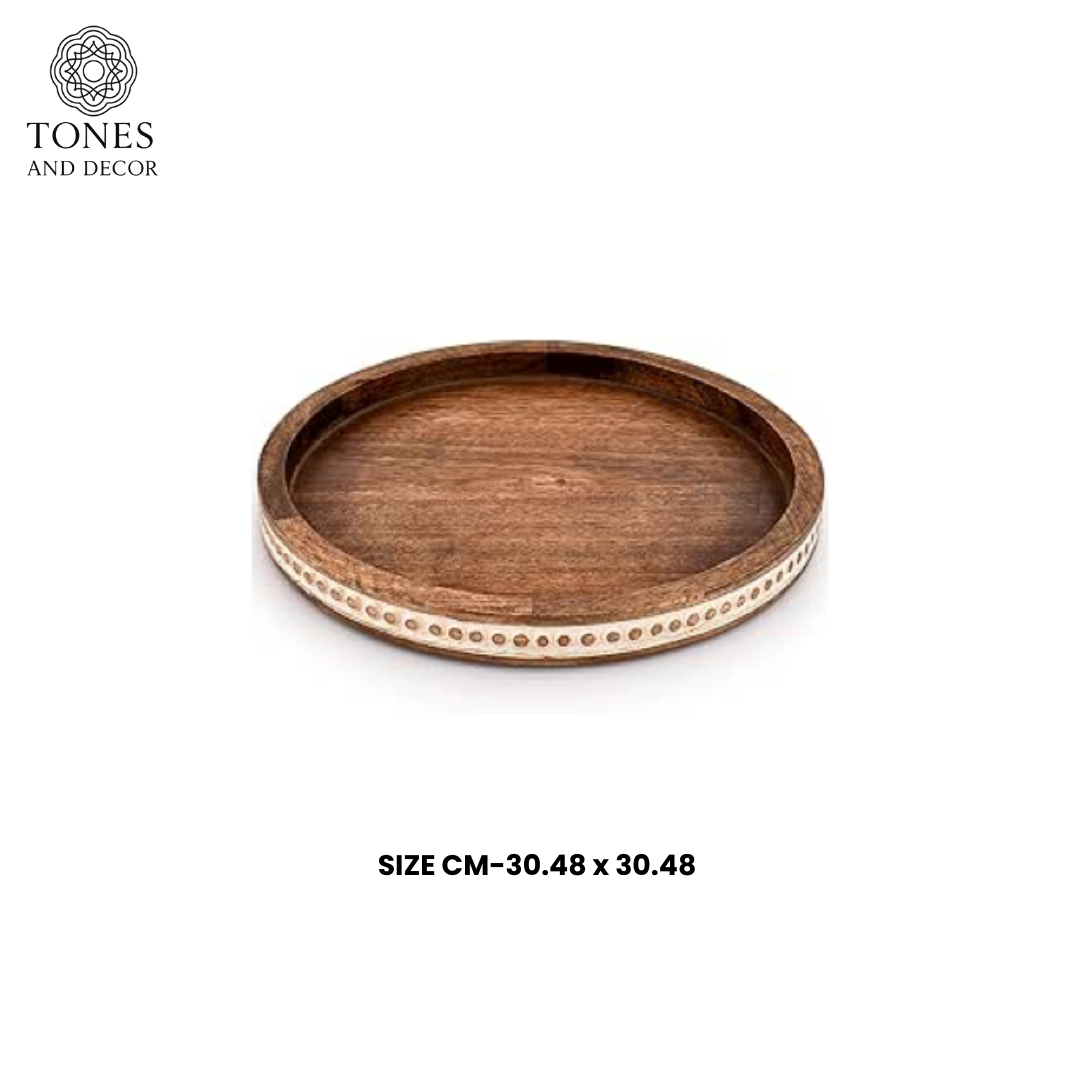 Handcrafted Mango Wood Round Decorative Serving Plate