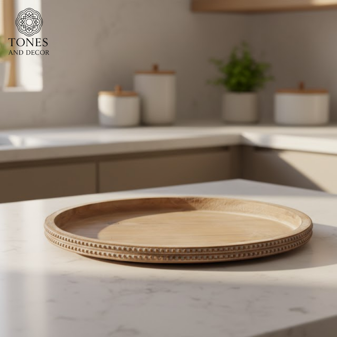 Handcrafted Mango Wood Round Decorative Serving Platter