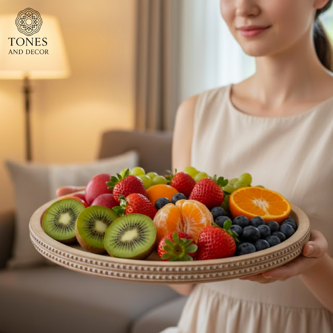 Handcrafted Mango Wood Round Decorative Serving Platter