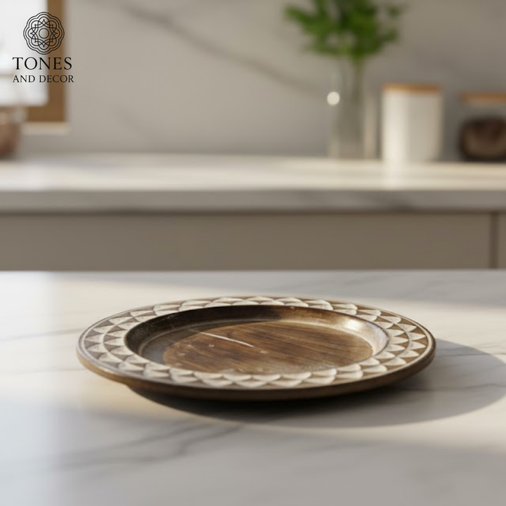 Handcrafted Mango Wood Decorative Round Plate