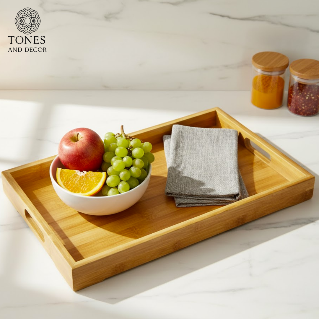 Handcrafted Mango Wood Serving Tray with Cutout Handles