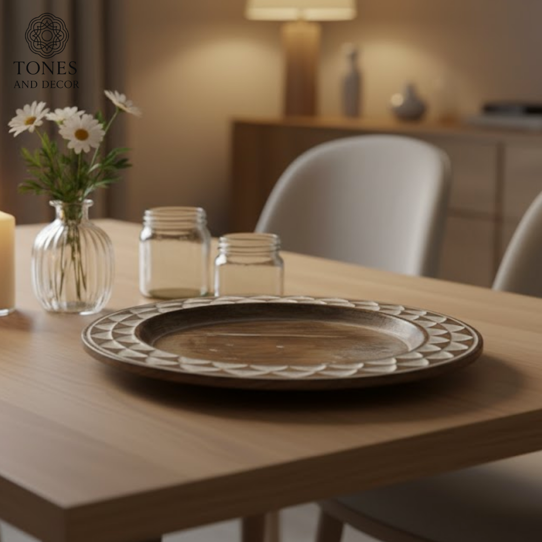 Handcrafted Mango Wood Decorative Round Plate