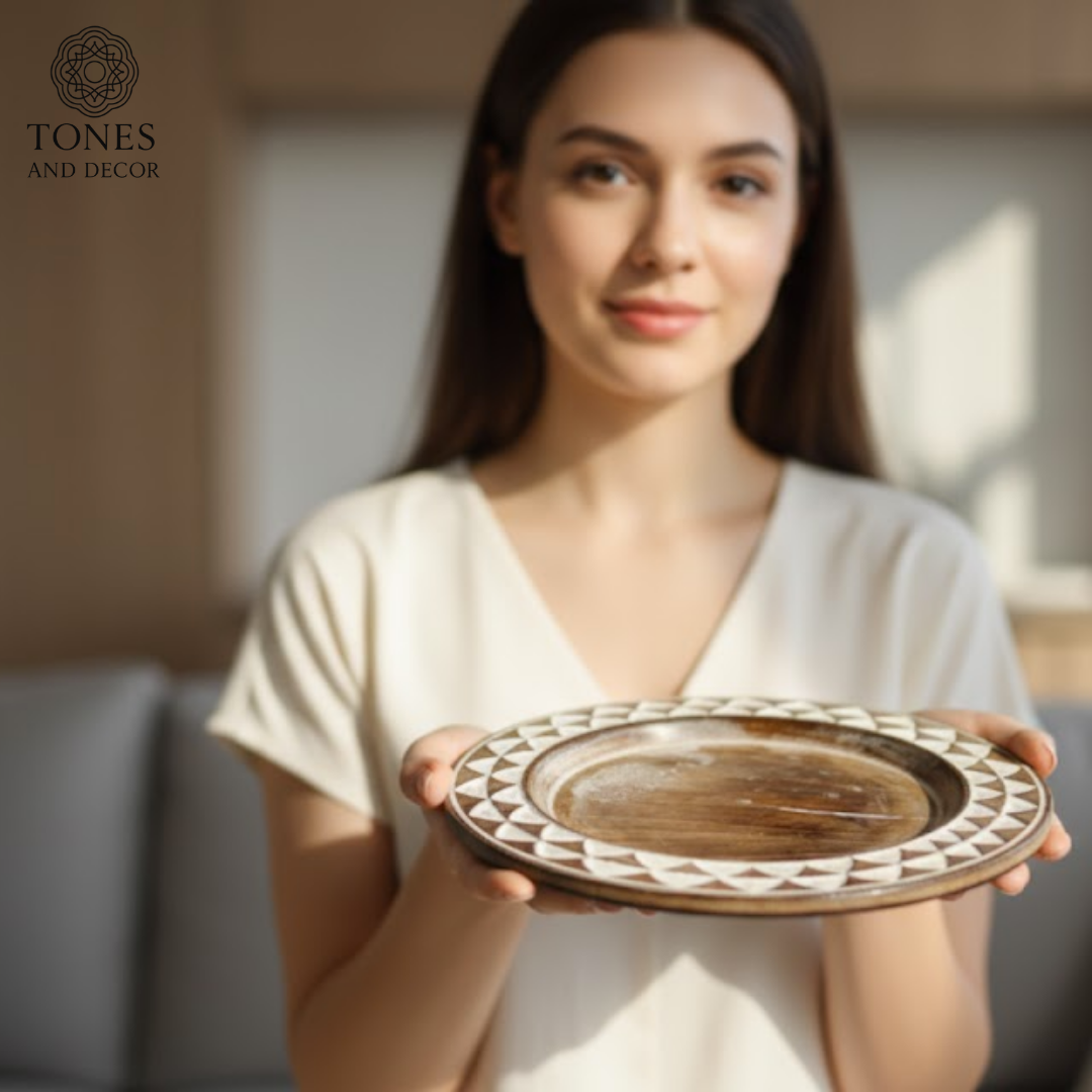 Handcrafted Mango Wood Decorative Round Plate