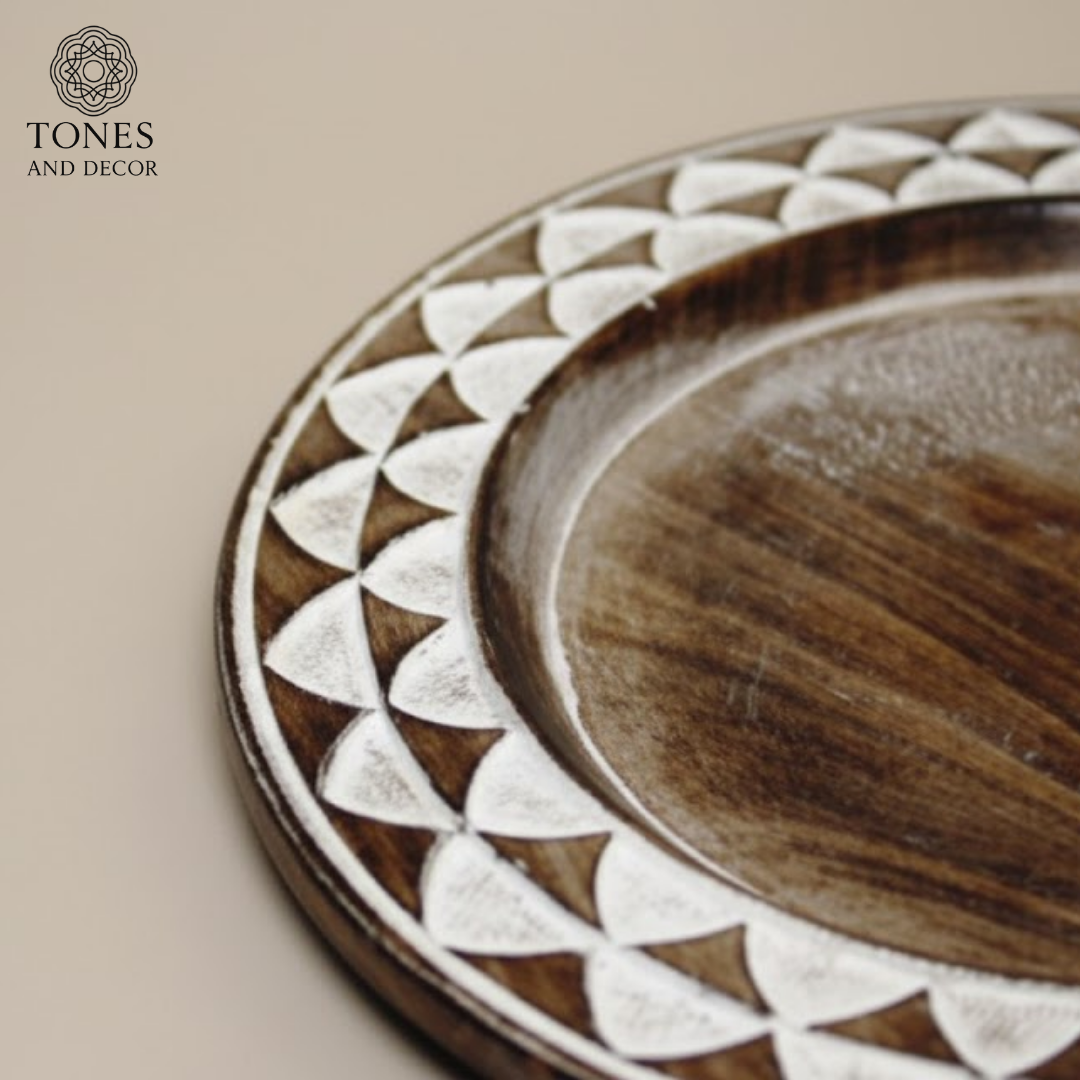 Handcrafted Mango Wood Decorative Round Plate