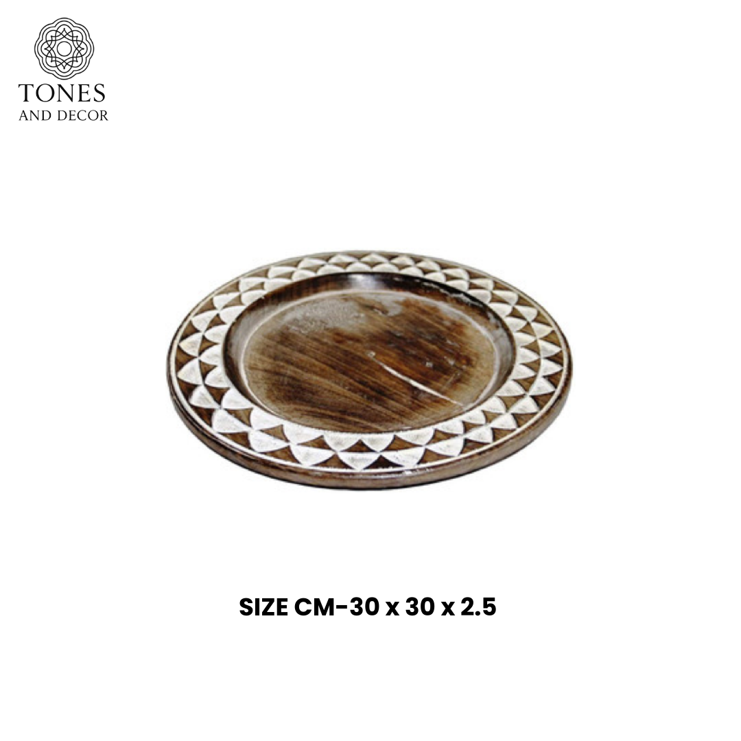 Handcrafted Mango Wood Decorative Round Plate