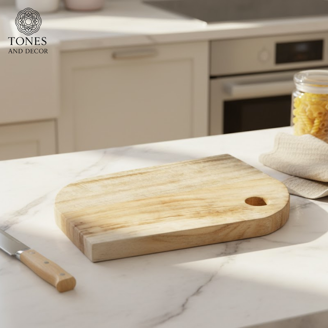 Handcrafted Curved Wooden Chopping Board – Natural Rustic Finish (24 × 34 cm)