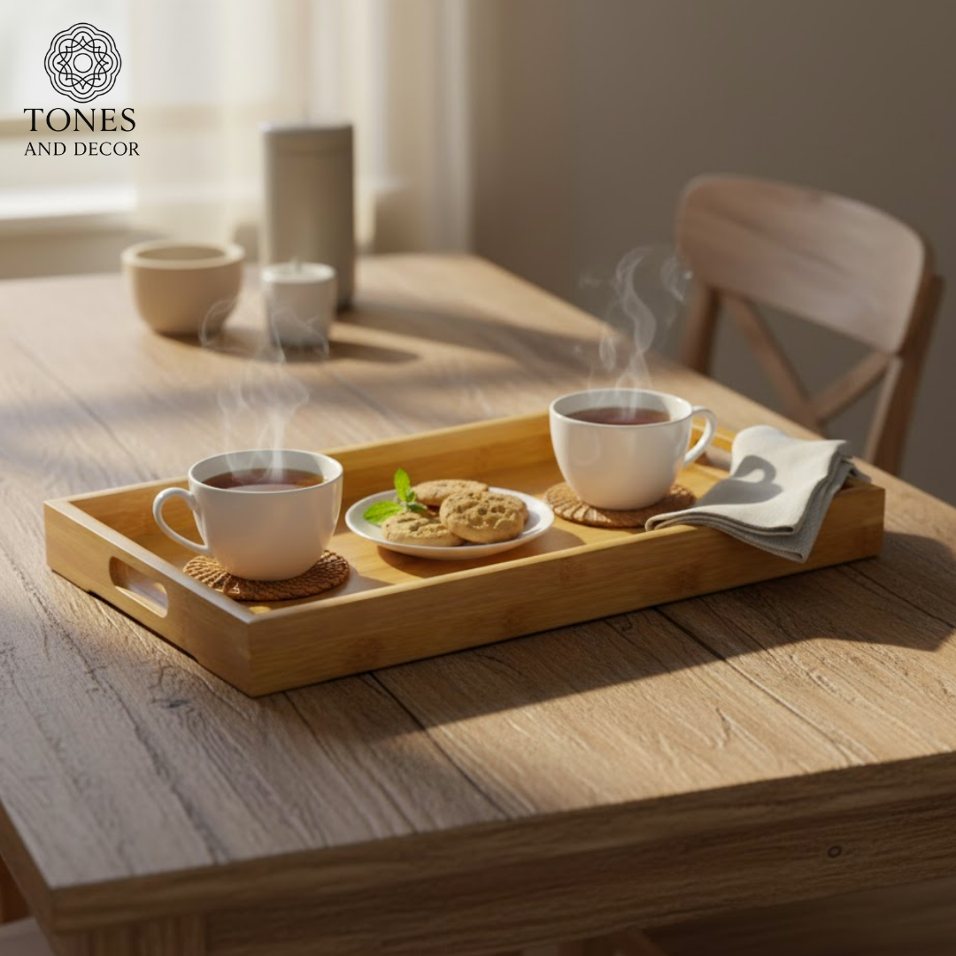 Handcrafted Mango Wood Serving Tray with Cutout Handles