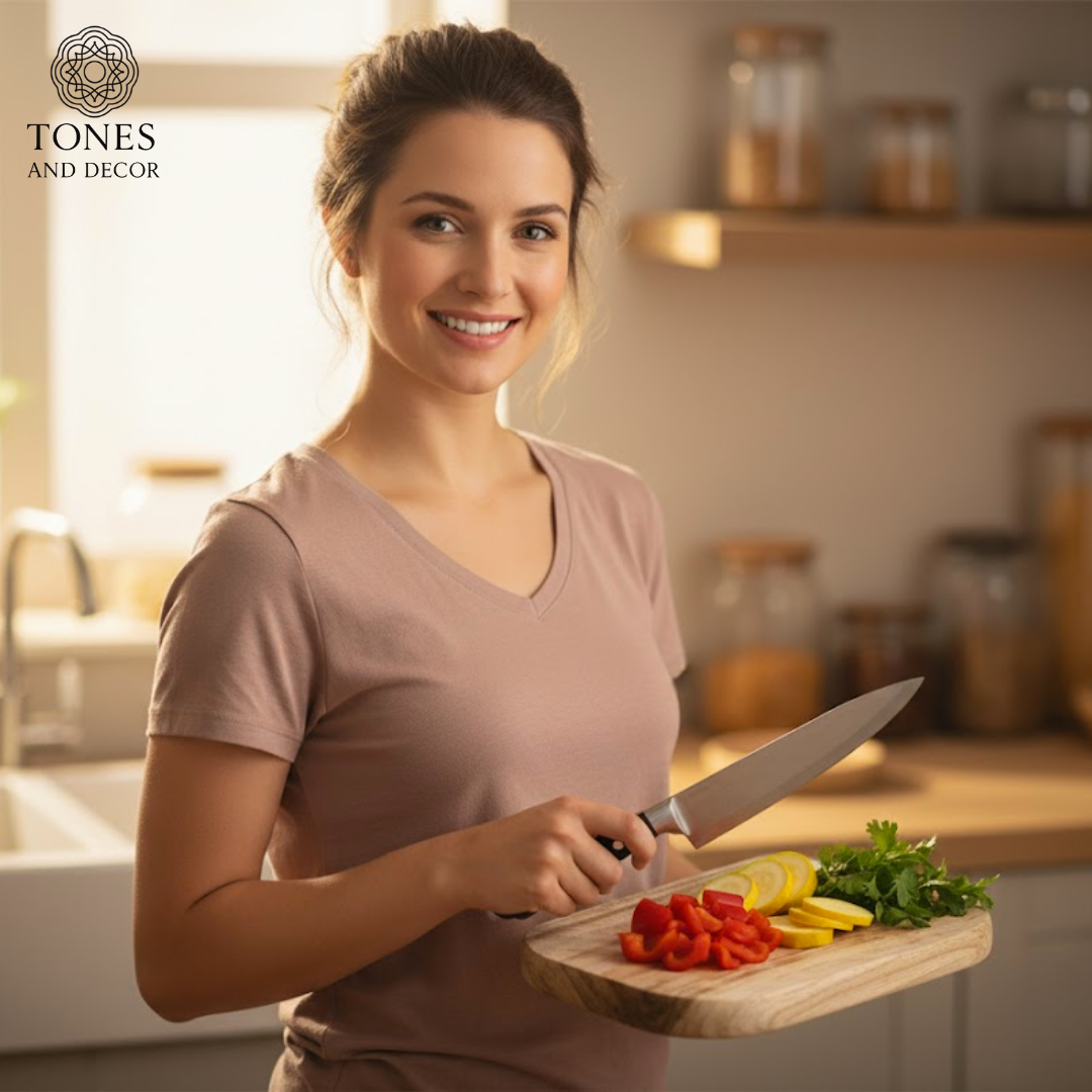 Handcrafted Curved Wooden Chopping Board – Natural Rustic Finish (24 × 34 cm)