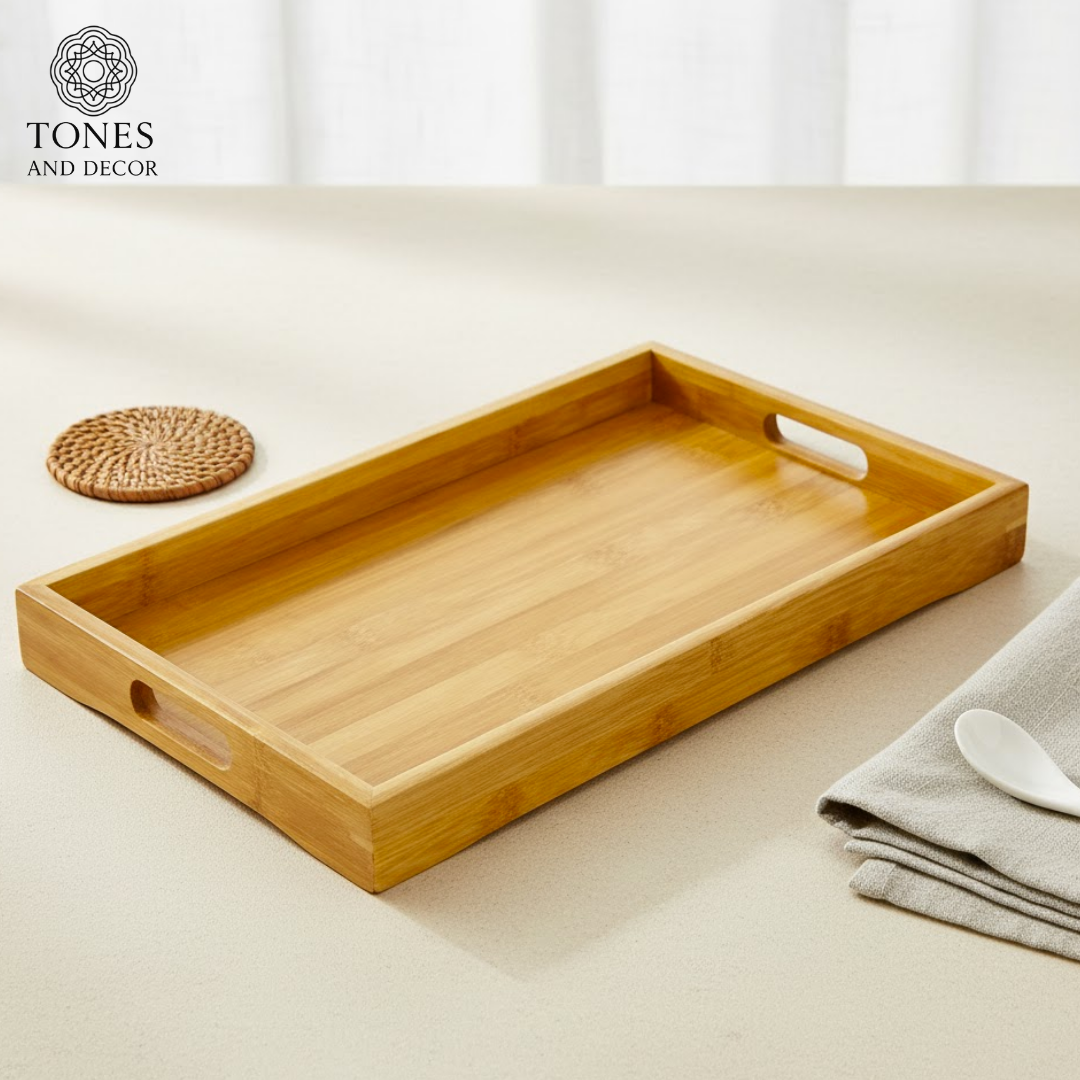 Handcrafted Mango Wood Serving Tray with Cutout Handles