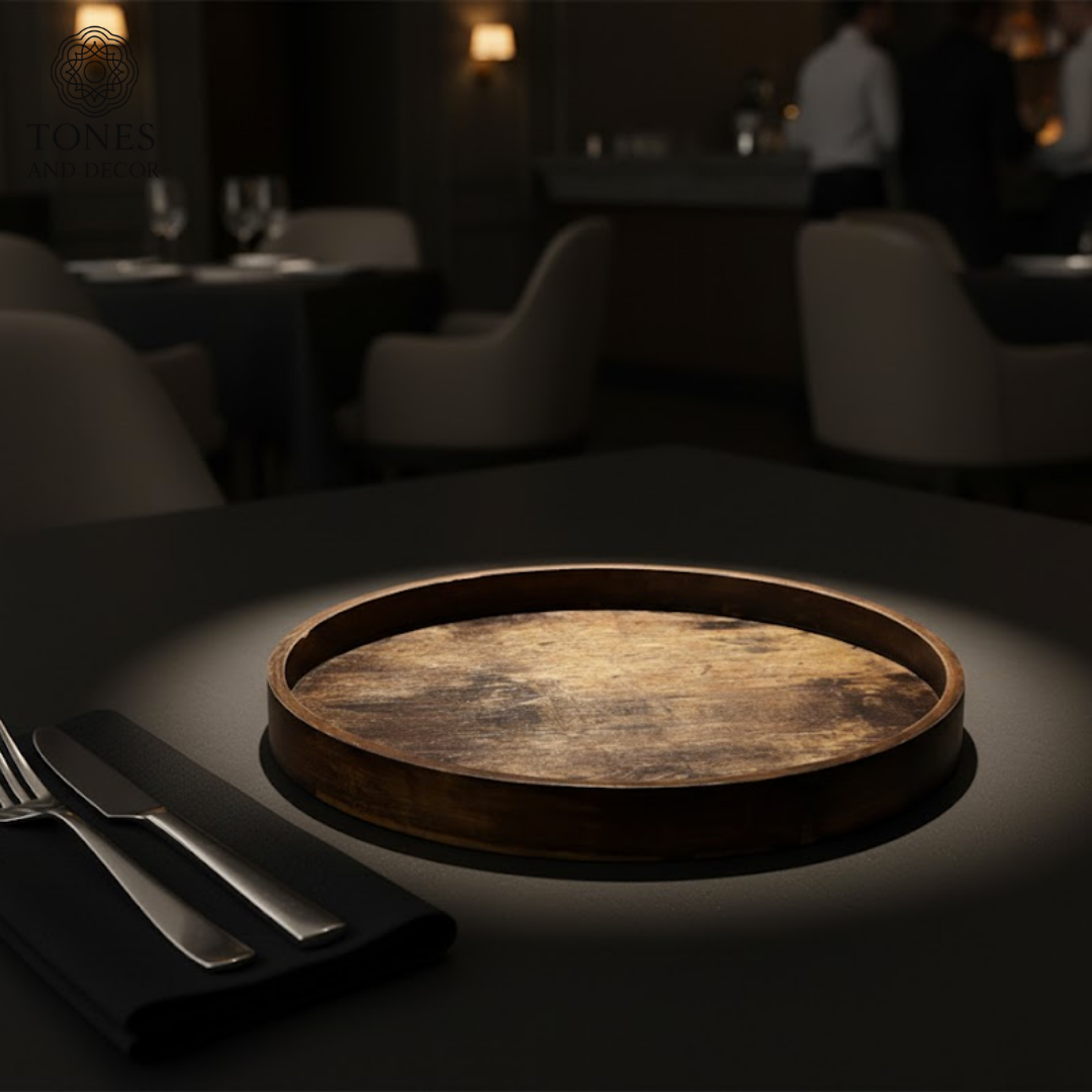 Round Wooden Serving Plate – Mango Wood (30 cm)