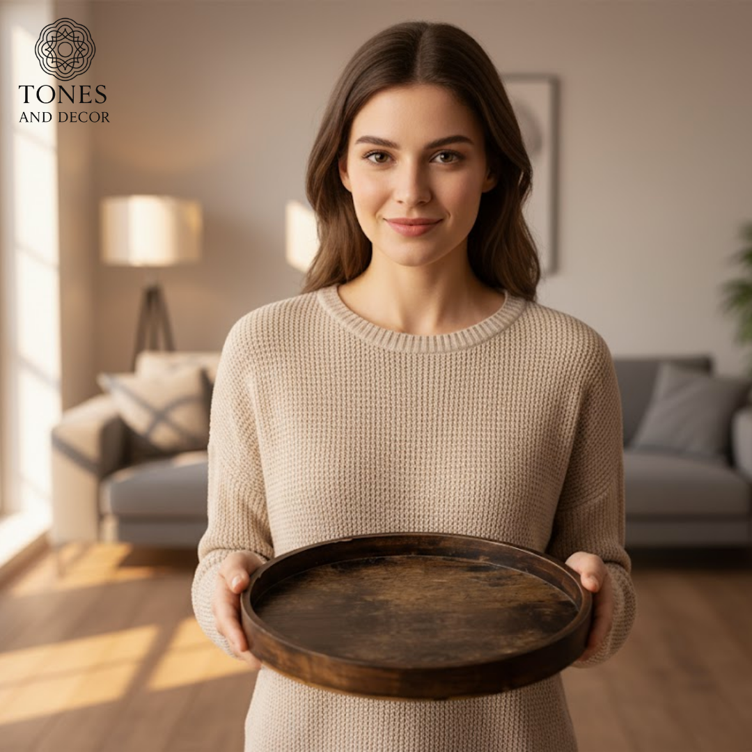 Round Wooden Serving Plate – Mango Wood (30 cm)