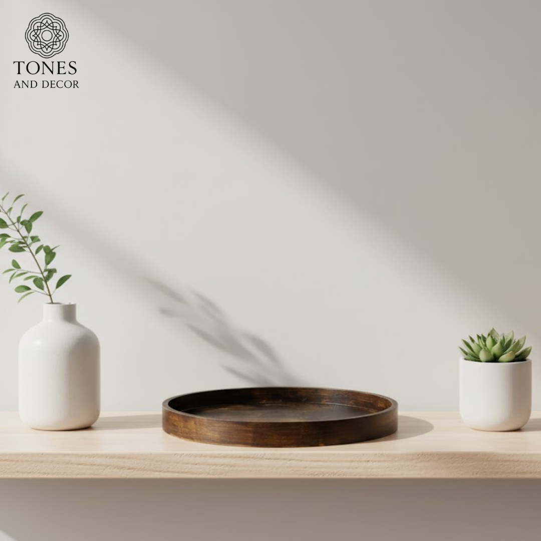 Round Wooden Serving Plate – Mango Wood (30 cm)