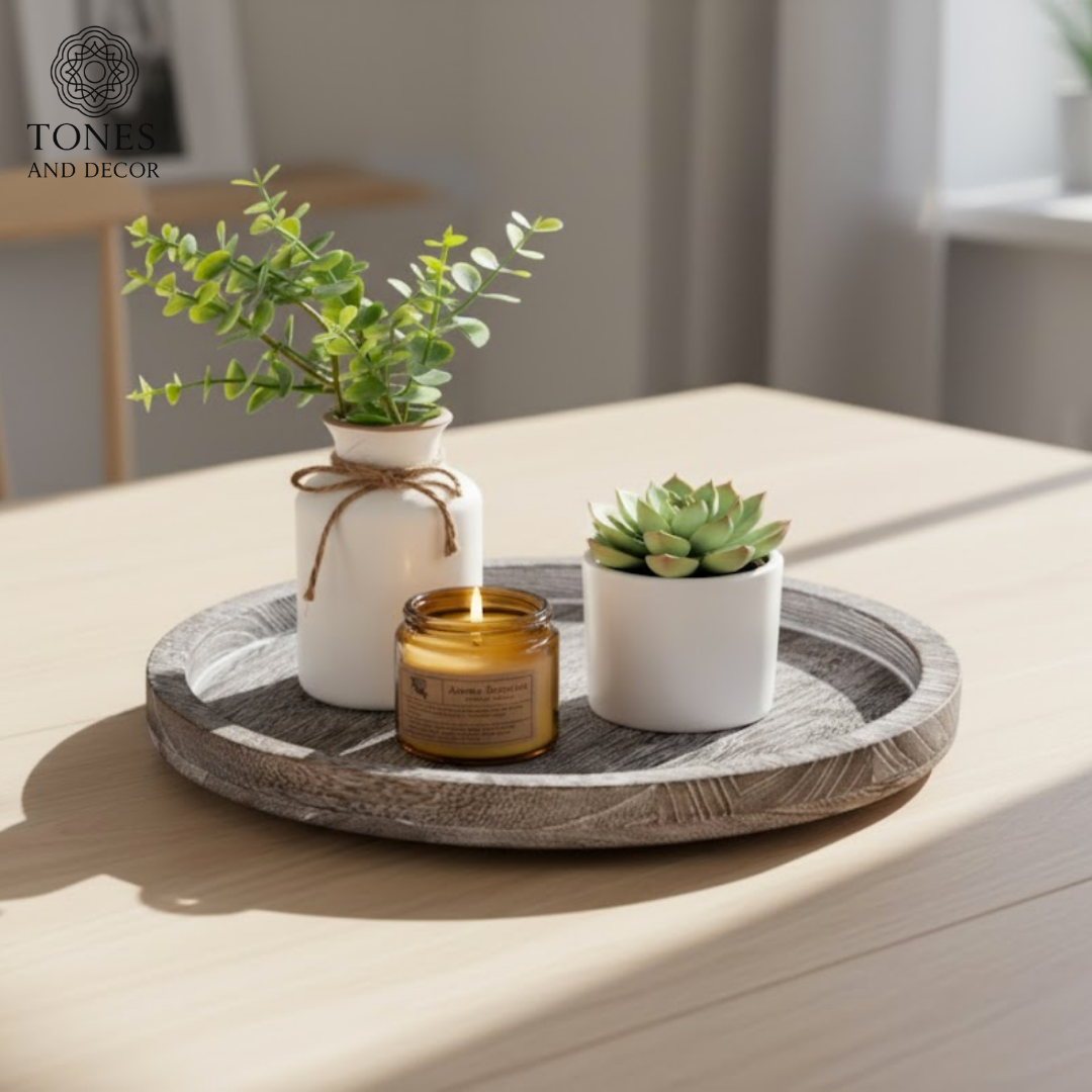 Round Decorative Wooden Plate – Mango Wood | 28 cm