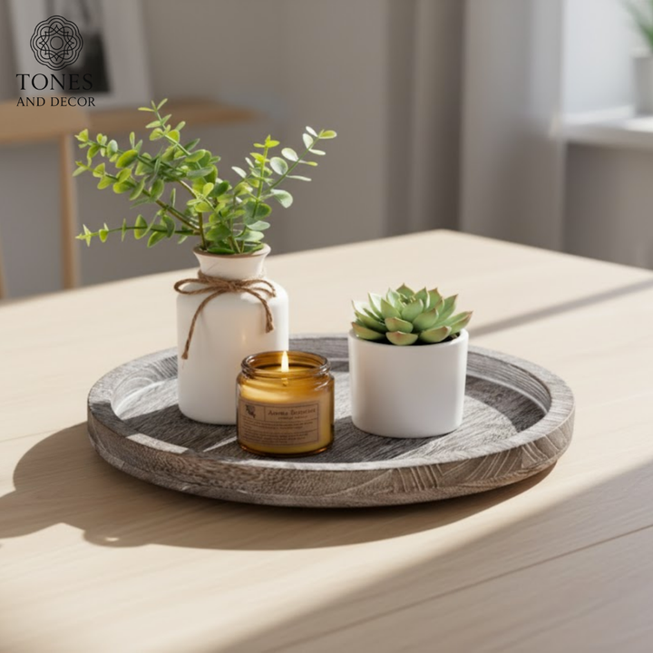 Round Decorative Wooden Plate – Mango Wood | 28 cm