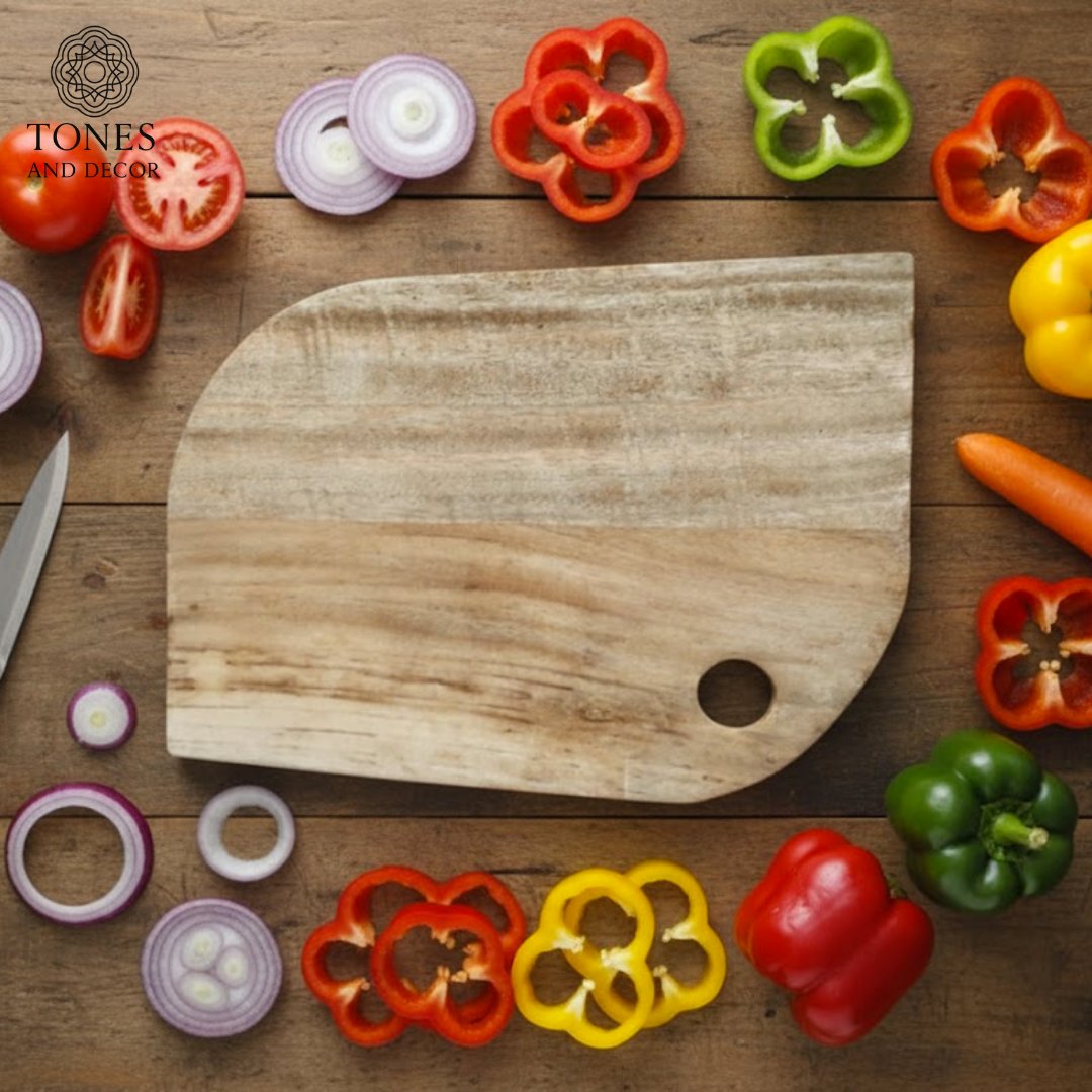 Handcrafted Curved Wooden Chopping Board – Natural Rustic Finish (24 × 34 cm)