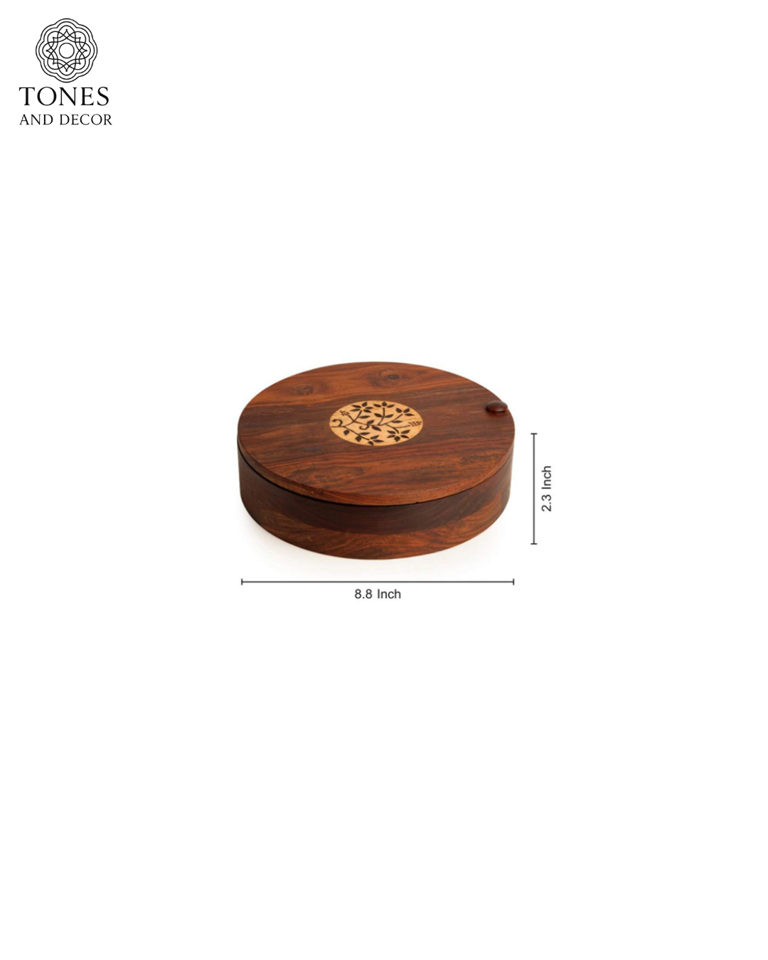 Handcrafted Sheesham Wood Spice Box with Brass Inlay (7 Compartments)